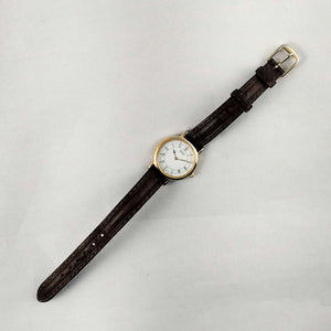 I Like Mikes Mid Century Modern Watches Seiko Women's Watch, White Dial, Brown Leather Strap