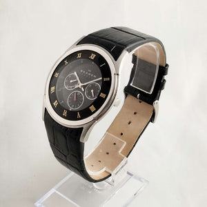 I Like Mikes Mid Century Modern Watches Skagen Men's Chronograph Watch, Black Genuine Leather Strap