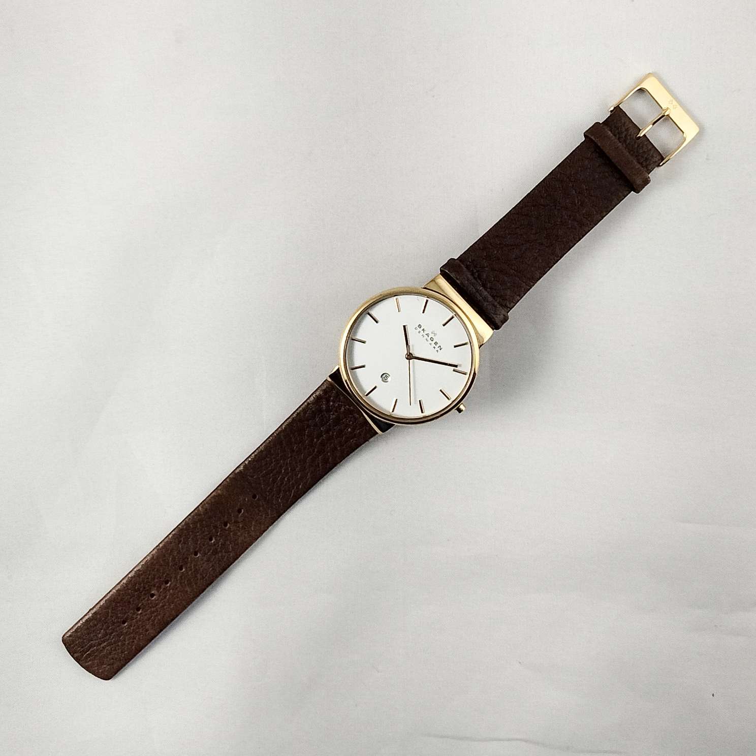 Skagen Men's Oversized Stainless Steel Watch, White Dial, Gold Tone De