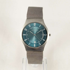 I Like Mikes Mid Century Modern Watches Skagen Men's Oversized Watch, Blue Dial, Mesh Strap