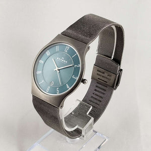 I Like Mikes Mid Century Modern Watches Skagen Men's Oversized Watch, Blue Dial, Mesh Strap