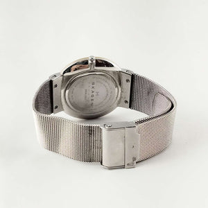 I Like Mikes Mid Century Modern Watches Skagen Men's Oversized Watch, Gold Tone Details, Mesh Strap