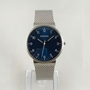 I Like Mikes Mid Century Modern Watches Skagen Men's Oversized Watch, Navy Dial, Mesh Strap