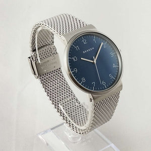 I Like Mikes Mid Century Modern Watches Skagen Men's Oversized Watch, Navy Dial, Mesh Strap