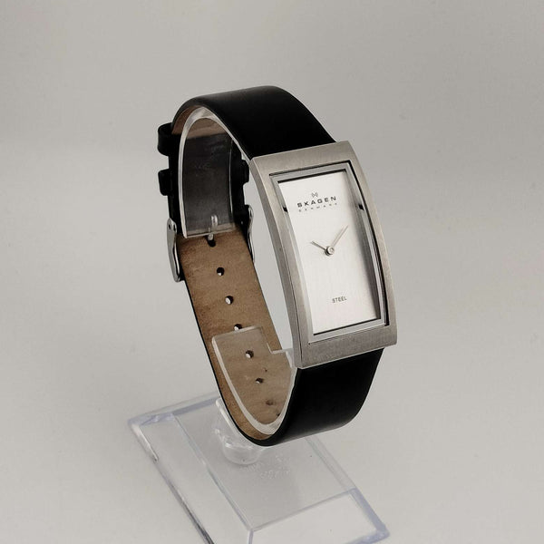 Skagen Silver Watch with Black Dial Skagen Men 27mm Watch Silver Tone Black Dial Tank Rectangle  main image 2