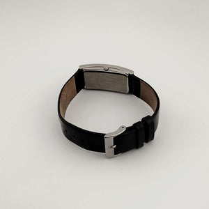 I Like Mikes Mid Century Modern Watches Skagen Men's Silver Tone Watch, Rectangular Minimal Dial, Genuine Black Leather Strap