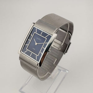 I Like Mikes Mid Century Modern Watches Skagen Men's Silver Tone Watch, Rectangular Royal Blue Dial, Adjustable Metal Mesh Strap