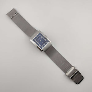I Like Mikes Mid Century Modern Watches Skagen Men's Silver Tone Watch, Rectangular Royal Blue Dial, Adjustable Metal Mesh Strap