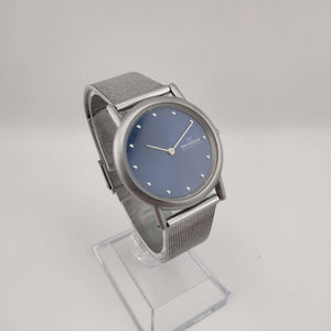 I Like Mikes Mid Century Modern Watches Skagen Men's Silver Tone Watch, Round Blue Metallic Dial, Mesh Strap