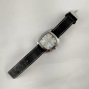 I Like Mikes Mid Century Modern Watches Skagen Men's Stainless Steel Chronograph Watch, Mother of Pearl Dial, Black Leather Strap