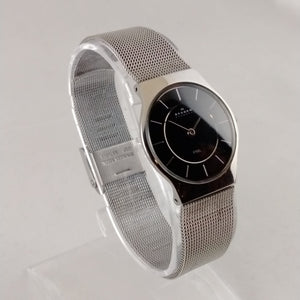 I Like Mikes Mid Century Modern Watches Skagen Men's Stainless Steel Round Watch, Black Dial, Mesh Strap