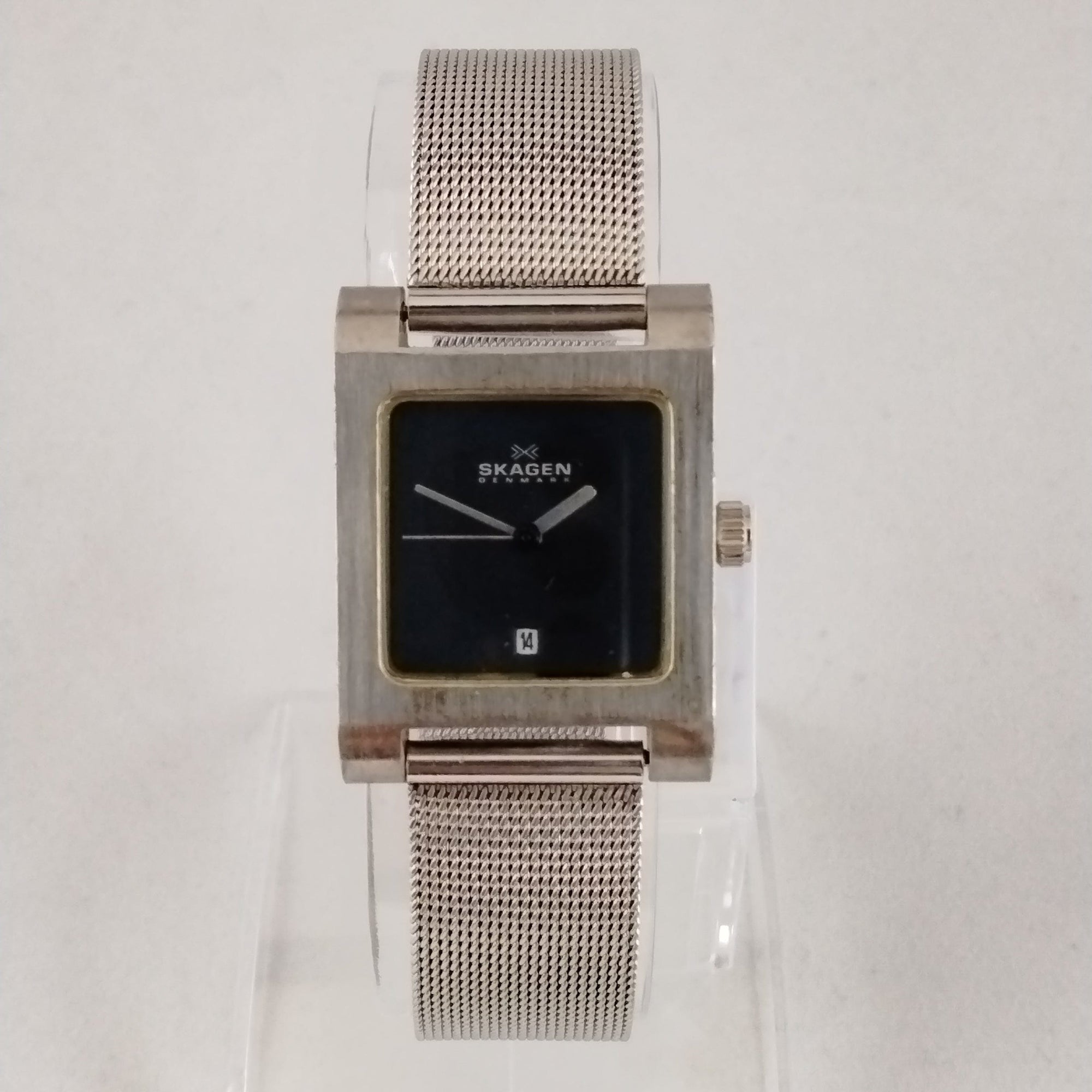I Like Mikes Mid Century Modern Watches Skagen Men's Stainless Steel Square Watch, Matte Black Dial, Mesh Strap