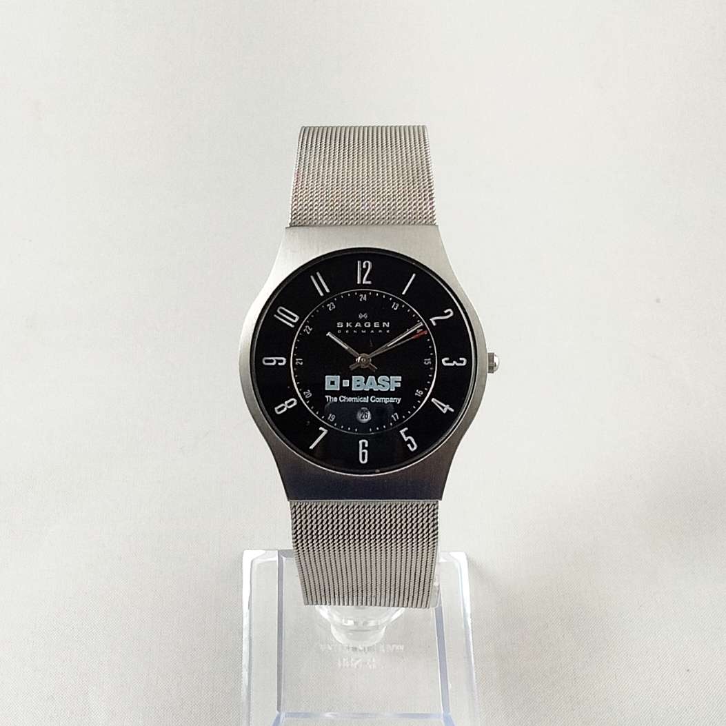 I Like Mikes Mid Century Modern Watches Skagen Men's Stainless Steel Watch, Black Dial, Mesh Strap