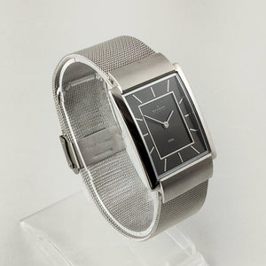 I Like Mikes Mid Century Modern Watches Skagen Men's Stainless Steel Watch, Dark Gray Rectangular Dial, Mesh Strap