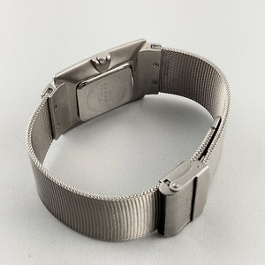 I Like Mikes Mid Century Modern Watches Skagen Men's Stainless Steel Watch, Dark Gray Rectangular Dial, Mesh Strap