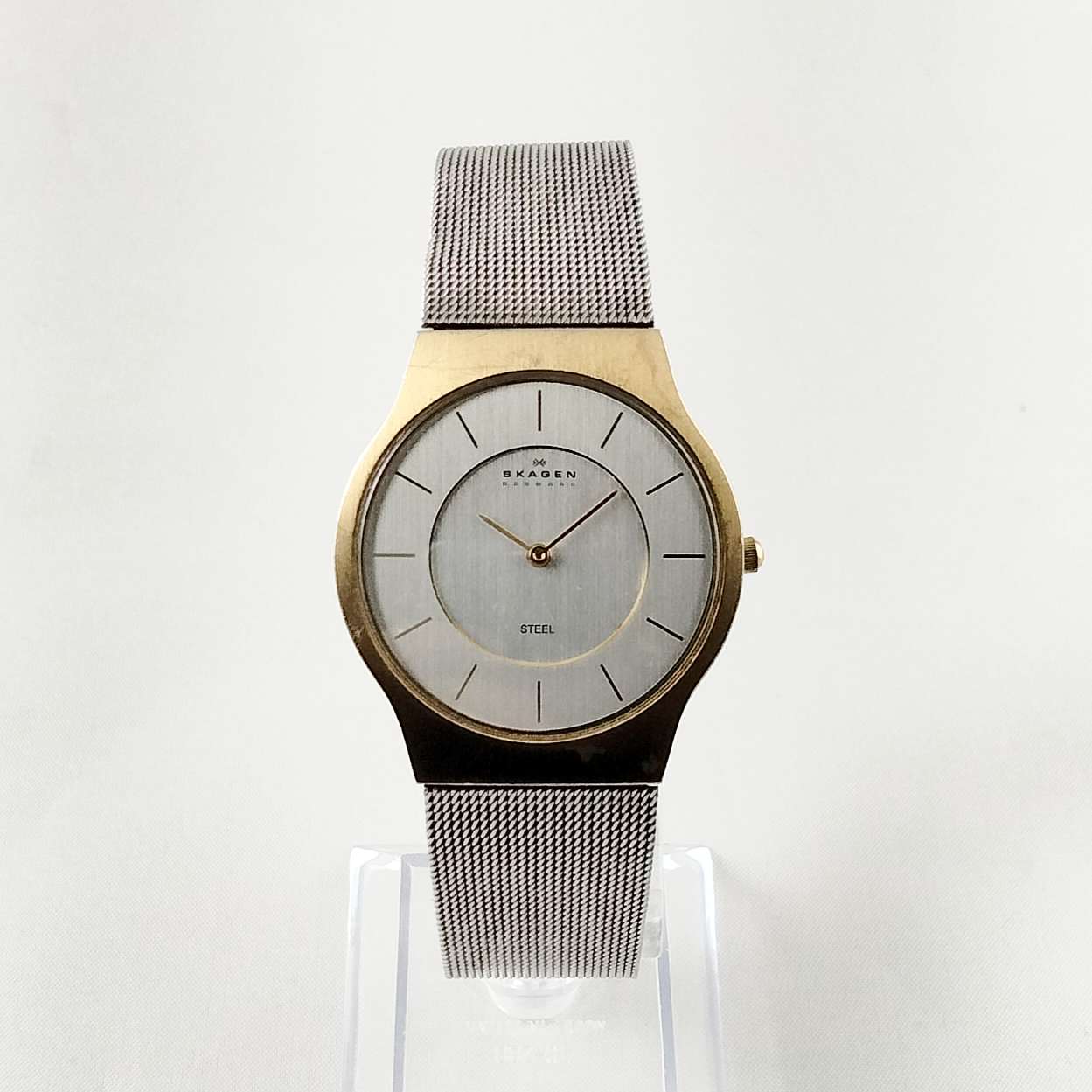 I Like Mikes Mid Century Modern Watches Skagen Men's Stainless Steel Watch, Gold Tone Details, Mesh Strap