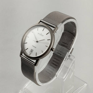 I Like Mikes Mid Century Modern Watches Skagen Men's Stainless Steel Watch, Large White Dial, Mesh Strap