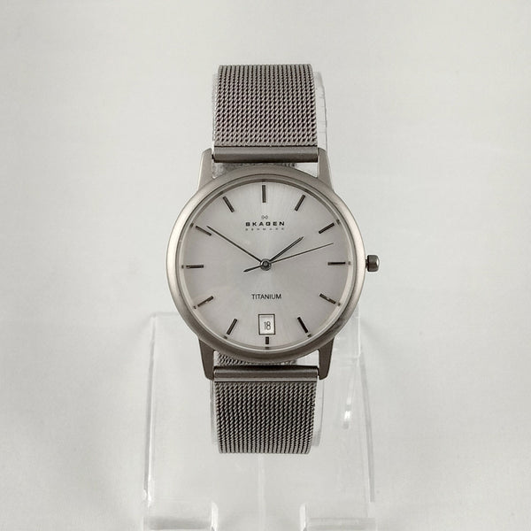 Skagen Men's Stainless Steel Watch, Large White Dial, Mesh Strap