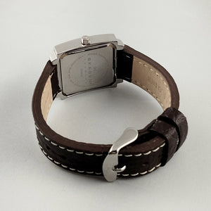 I Like Mikes Mid Century Modern Watches Skagen Men's Stainless Steel Watch, Square Dial, Brown Leather Strap