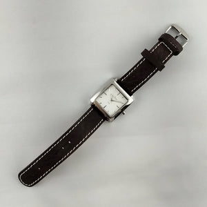 I Like Mikes Mid Century Modern Watches Skagen Men's Stainless Steel Watch, Square Dial, Brown Leather Strap