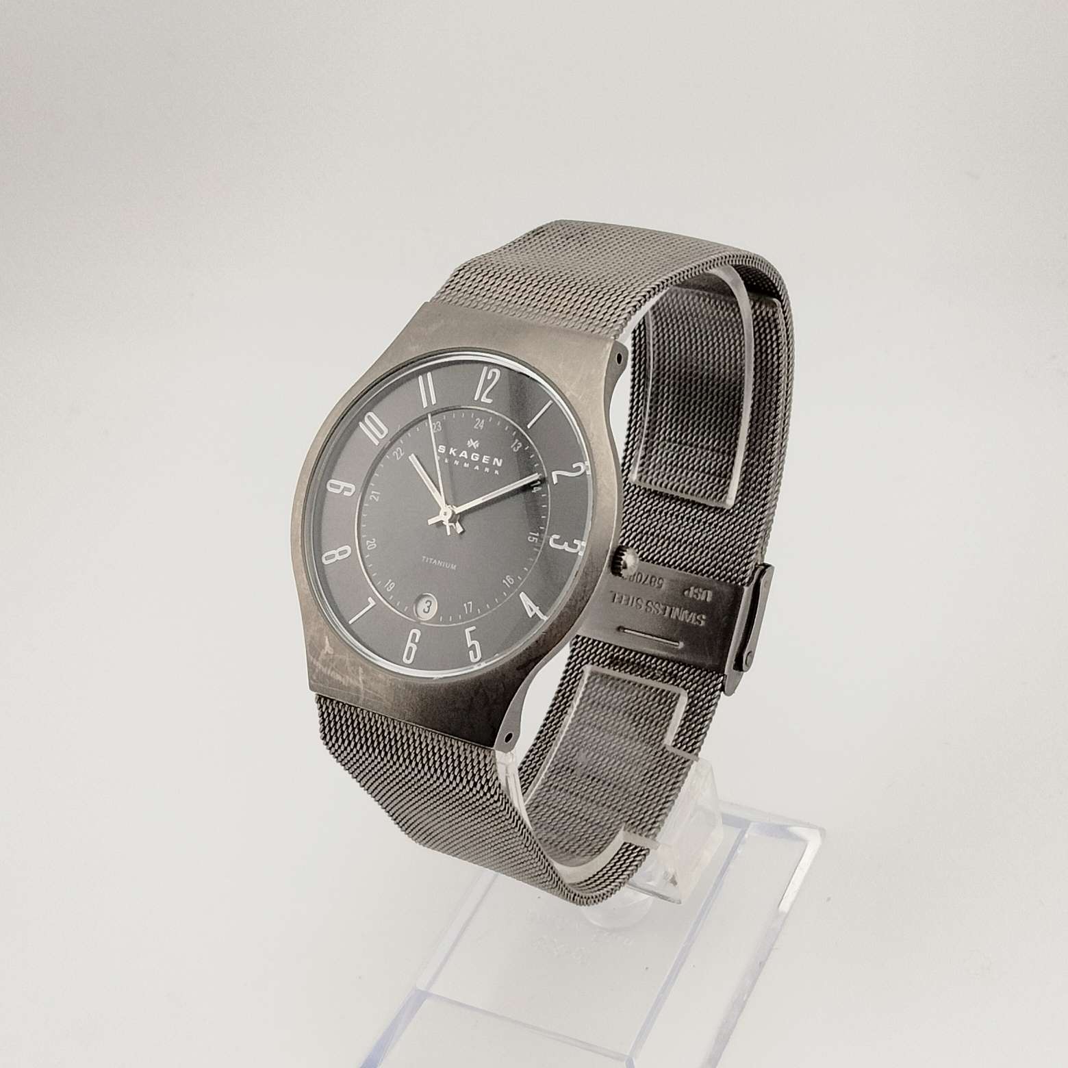 Skagen Titanium 170LTTW Mens Watch 34mm Silver Tone Mesh Date New Battery Skagen Denmark Ultra Slim Quartz Watch Mesh | Mercari main image 3