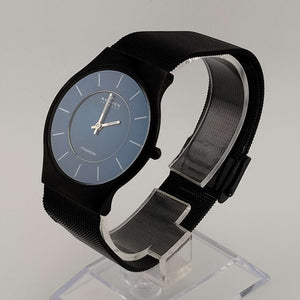 I Like Mikes Mid Century Modern Watches Skagen Men's Watch, Blue Dial with White Dash Markers, Black Mesh Strap