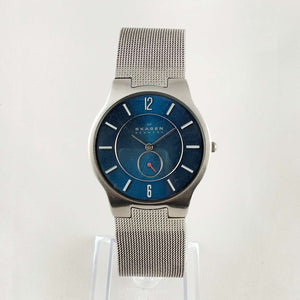 I Like Mikes Mid Century Modern Watches Skagen Men's Watch, Navy Dial, Mesh Strap