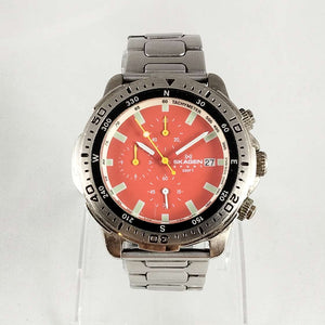 I Like Mikes Mid Century Modern Watches Skagen Oversized Chronograph Watch, Red Dial, Bracelet Strap