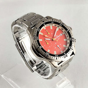 I Like Mikes Mid Century Modern Watches Skagen Oversized Chronograph Watch, Red Dial, Bracelet Strap