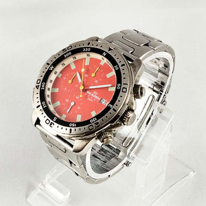 I Like Mikes Mid Century Modern Watches Skagen Oversized Chronograph Watch, Red Dial, Bracelet Strap