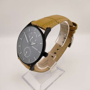 I Like Mikes Mid Century Modern Watches Skagen Oversized Men's Watch, Black Dial, Leather Style Strap