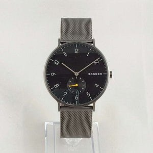 I Like Mikes Mid Century Modern Watches Skagen Oversized Men's Watch, Black Dial, Mesh Strap