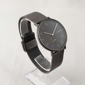 I Like Mikes Mid Century Modern Watches Skagen Oversized Men's Watch, Black Dial, Mesh Strap