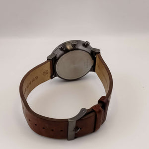 I Like Mikes Mid Century Modern Watches Skagen Oversized Men's Watch, Dark Dial with Copper Tone Accents, Leather Strap