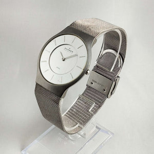 I Like Mikes Mid Century Modern Watches Skagen Oversized Unisex Watch, Dash Hour Markers, Mesh Strap