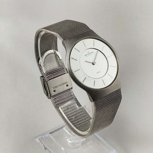 I Like Mikes Mid Century Modern Watches Skagen Oversized Unisex Watch, Dash Hour Markers, Mesh Strap