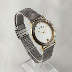 I Like Mikes Mid Century Modern Watches Skagen Oversized Unisex Watch, Gold Tone Details, Mesh Strap