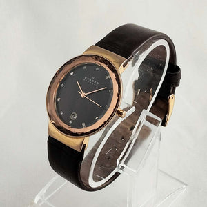 I Like Mikes Mid Century Modern Watches Skagen Oversized Watch, Faceted Crystal Face, Purple Mother of Pearl Dial