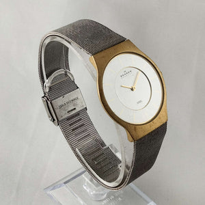 I Like Mikes Mid Century Modern Watches Skagen Oversized Watch, Gold Tone Details, Mesh Strap