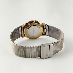 I Like Mikes Mid Century Modern Watches Skagen Oversized Watch, Gold Tone Details, Mesh Strap