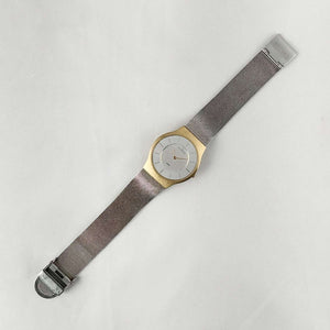 I Like Mikes Mid Century Modern Watches Skagen Oversized Watch, Gold Tone Details, Mesh Strap