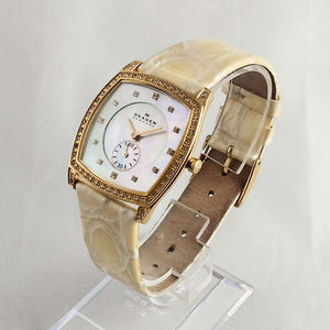 I Like Mikes Mid Century Modern Watches Skagen Oversized Watch, Mother of Pearl Dial, Genuine Patent Leather Strap