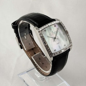 I Like Mikes Mid Century Modern Watches Skagen Oversized Watch, Mother of Pearl Dial, Patent Leather Strap