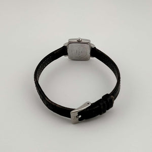 I Like Mikes Mid Century Modern Watches Skagen Petite Silver Tone Watch, Square Mother of Pearl Dial, Genuine Dark Brown Leather Strap