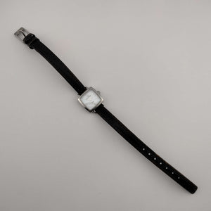 I Like Mikes Mid Century Modern Watches Skagen Petite Silver Tone Watch, Square Mother of Pearl Dial, Genuine Dark Brown Leather Strap