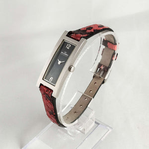 I Like Mikes Mid Century Modern Watches Skagen Petite Watch, Elongated Dial, Red and Black Genuine Calfskin Strap