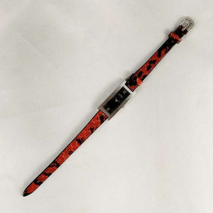 I Like Mikes Mid Century Modern Watches Skagen Petite Watch, Elongated Dial, Red and Black Genuine Calfskin Strap