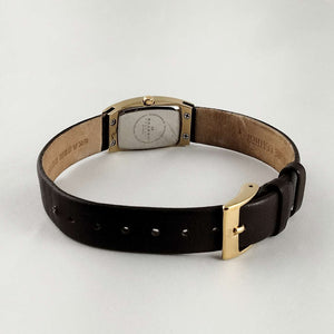 I Like Mikes Mid Century Modern Watches Skagen Petite Watch, Jewel and Gold Tone Details, Brown Genuine Leather Strap