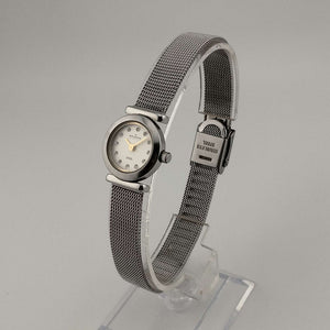 I Like Mikes Mid Century Modern Watches Skagen Round Petite Silver Tone Watch, Jewel Details, Adjustable Mesh Strap
