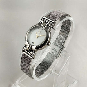 I Like Mikes Mid Century Modern Watches Skagen Round Silver Tone Watch, Gold Tone Hour Markers and Hands, Mesh Strap Mixed Metals